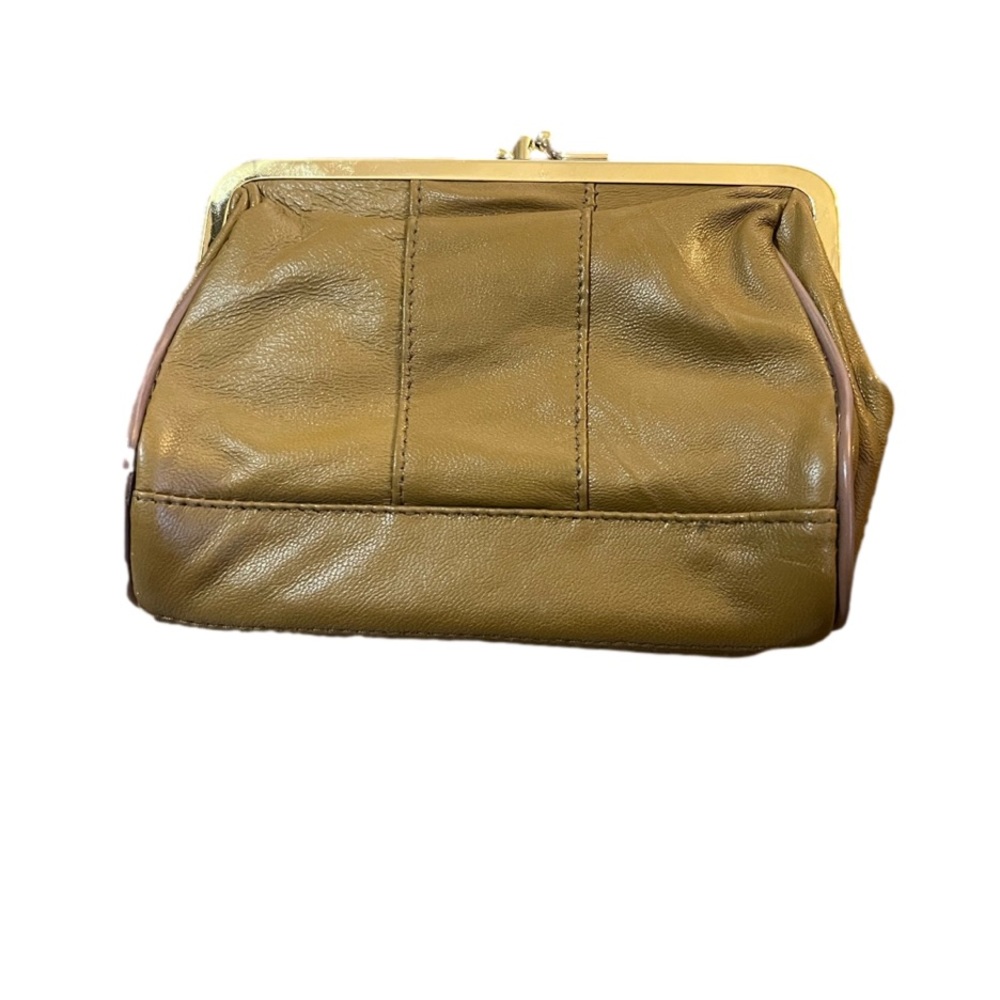 Genuine Leather Wallet with Coin Purse Inside Brown Camel Tan Gold Kiss Clasp